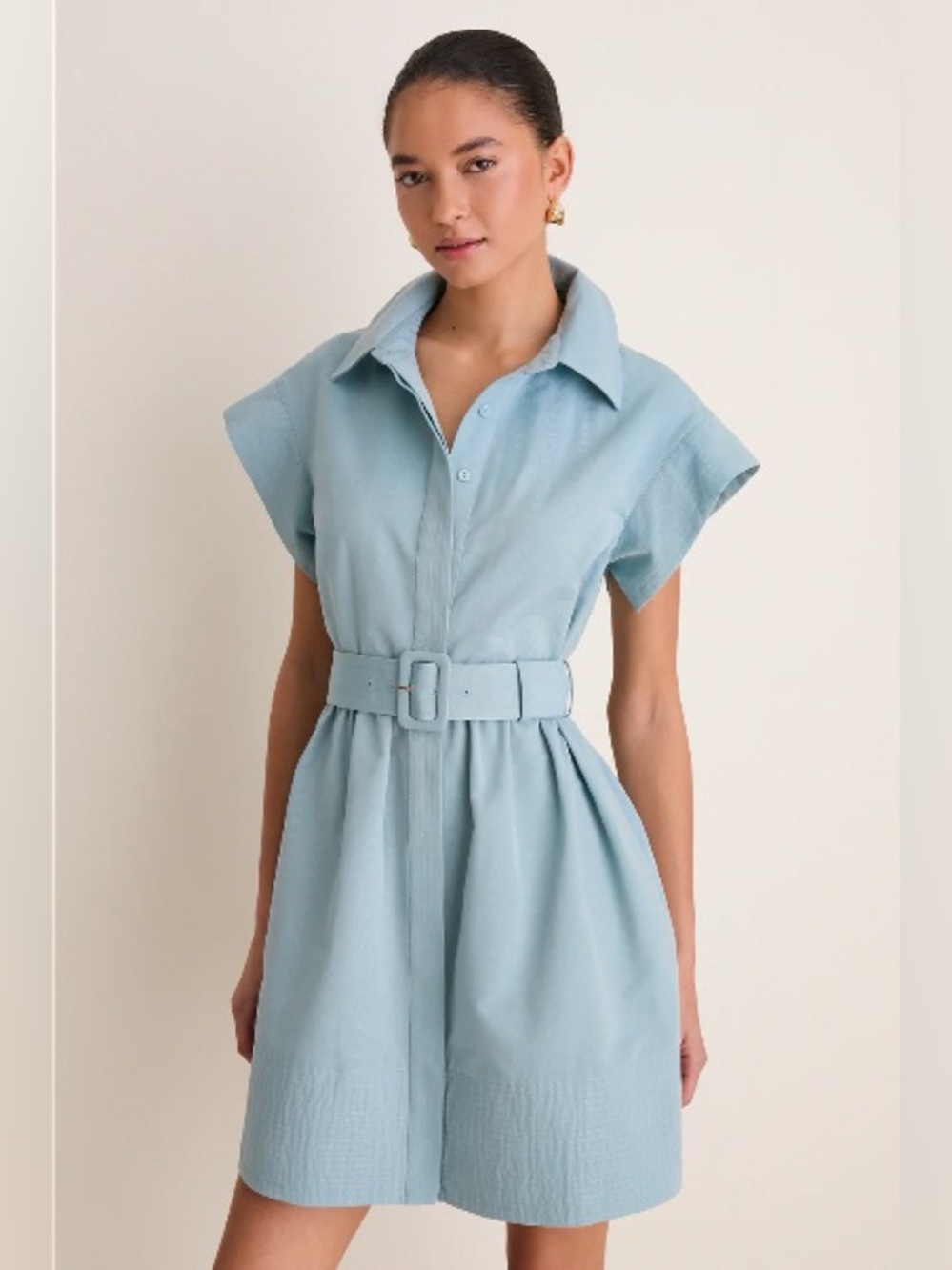 TUCKERNUCK Slate Blue Mini Chloe Dress size Small A-line shortsleeve shirt dress